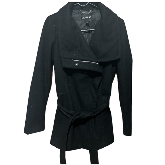 Express women lapel wool black coat Small - Picture 2 of 16